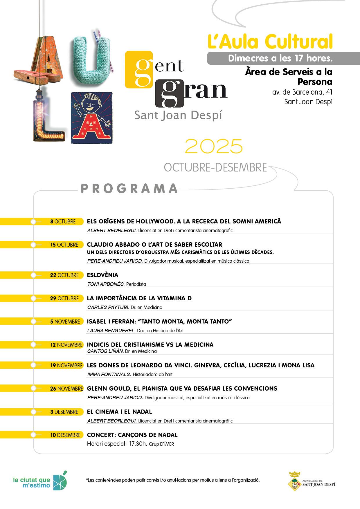Aula Cultural de la Gent Gran octubre-desembre 2025