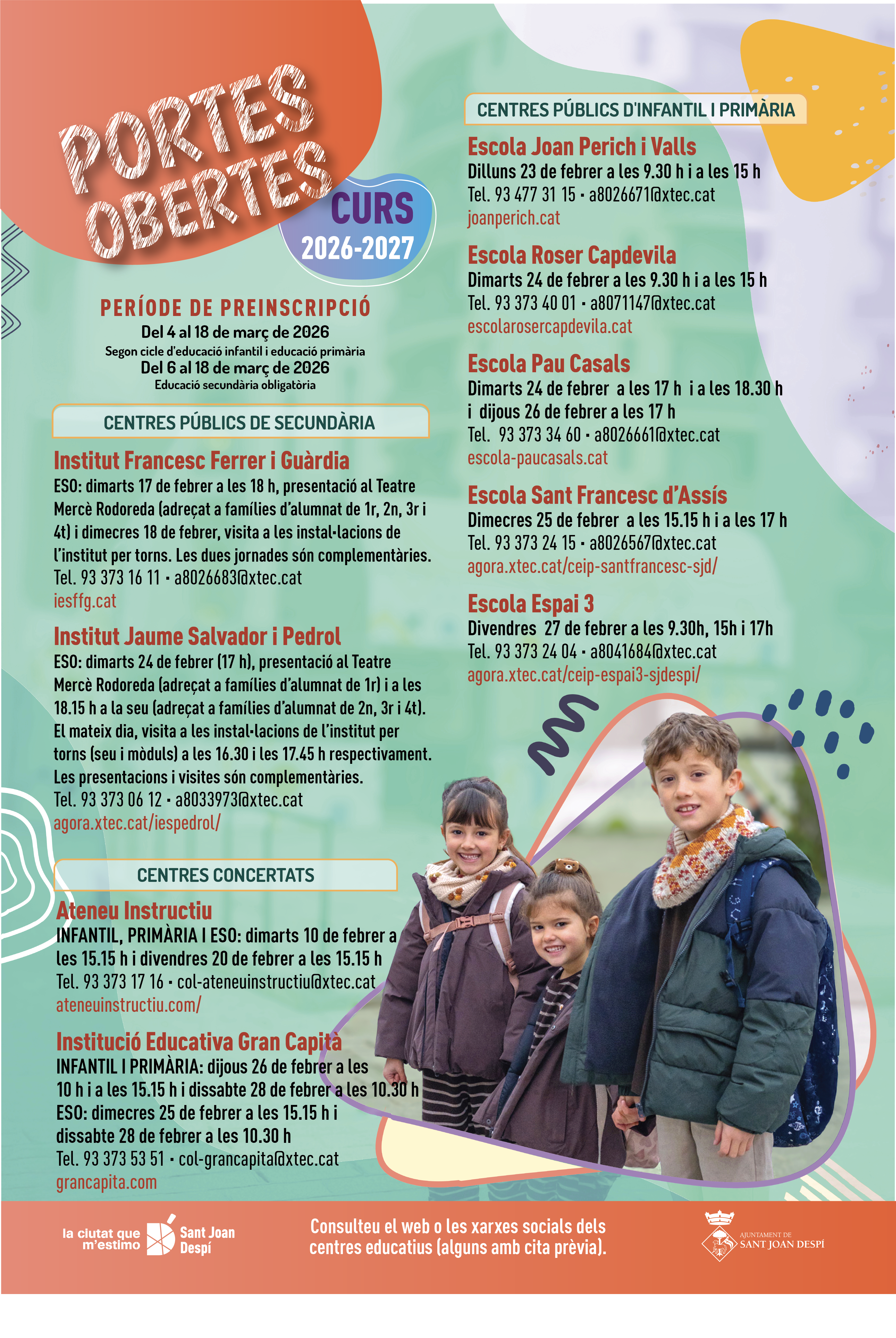 Portes obertes a escoles i instituts 2026-2027